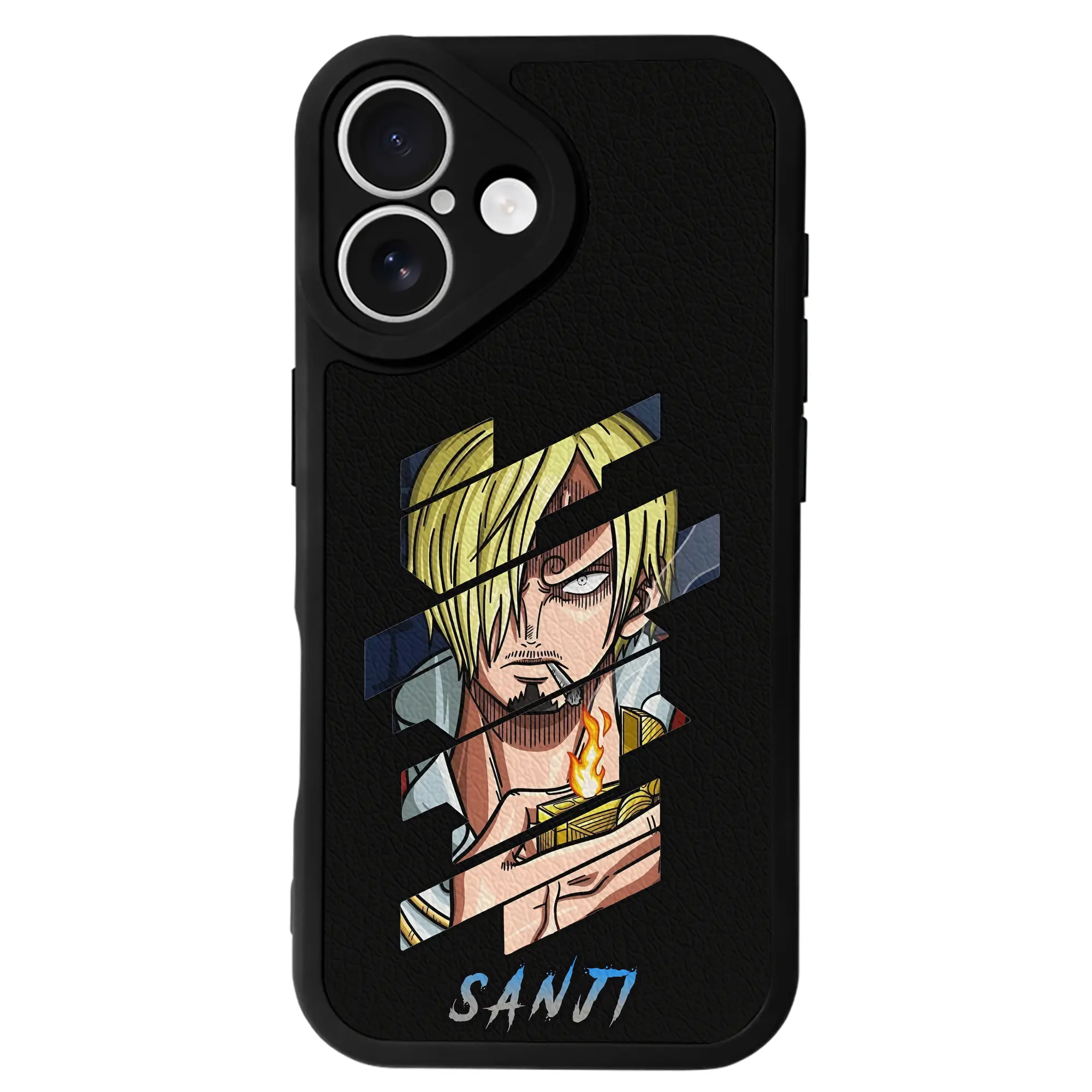 ワンピース グッズ ヴィンスモーク・サンジ - IPhone 16シリーズ対応 ・ シリコンスマホケース ・ レザー調 ・ 高精度フィット ・ 耐衝撃 ・ ワイヤレス充電対応 ・ 精密カット